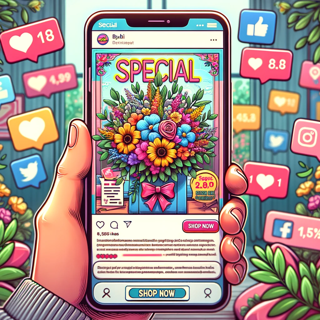 A social media ad for a flower shop