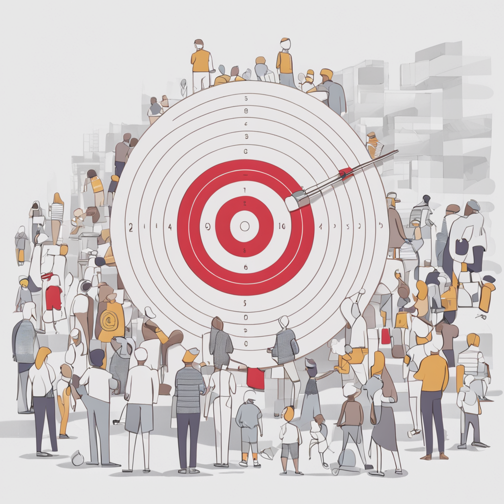 A target surrounded by a crowd of people, representing the target audience