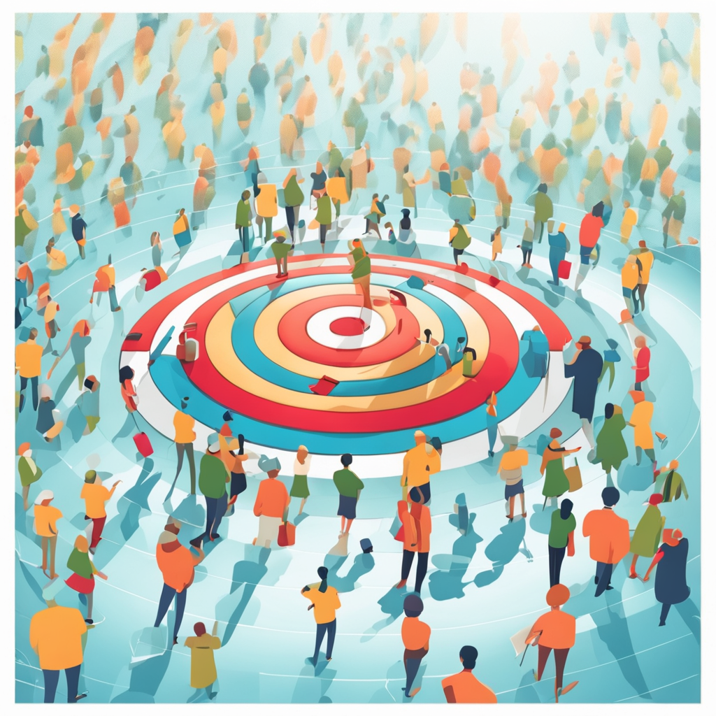 An AI generated image of a target surrounded by people, representing the target audience
